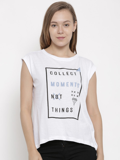 

pink woman Women White Printed Round Neck T-Shirt