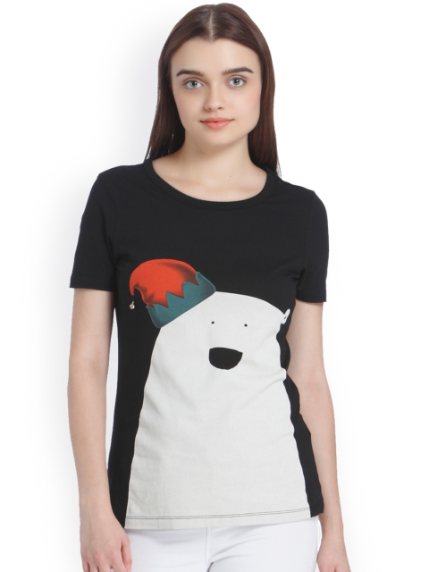 

Vero Moda Women Black Printed Pure Cotton Top