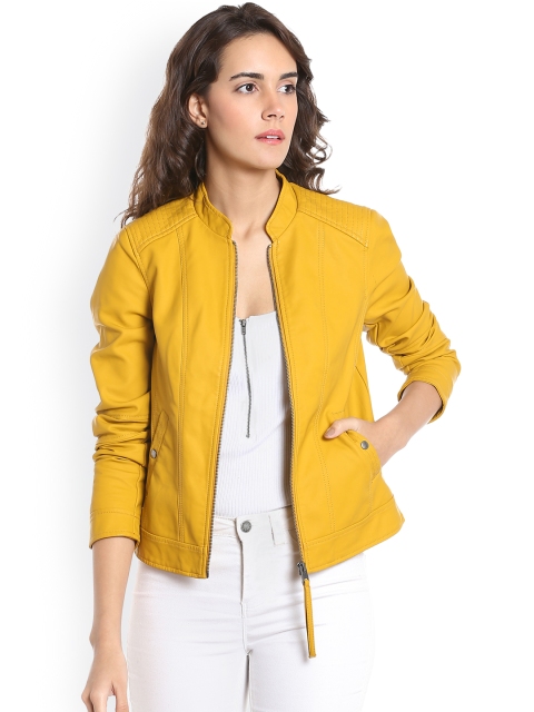 

Vero Moda Women Mustard Yellow Solid Biker Jacket