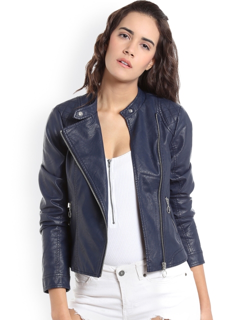 

Vero Moda Women Blue Solid Biker Jacket