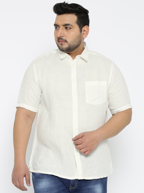 

aLL Plus Size Men Cream-Coloured Linen Solid Casual Shirt