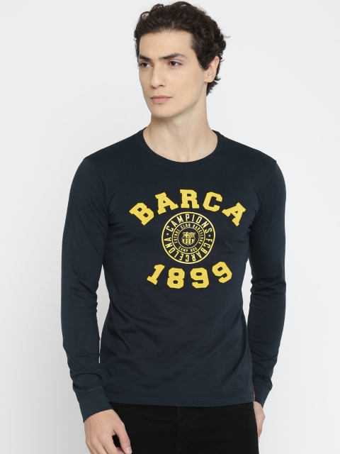 

FC Barcelona Men Navy Blue & Yellow Printed Round Neck T-shirt