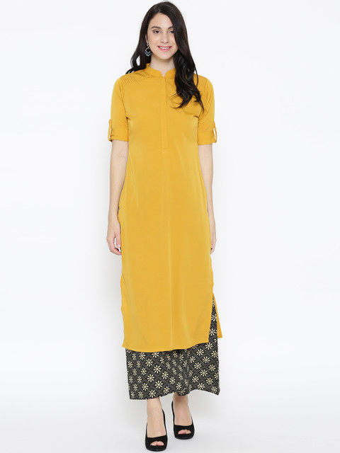 

GERUA Women Mustard Yellow Solid Crepe Straight Kurta