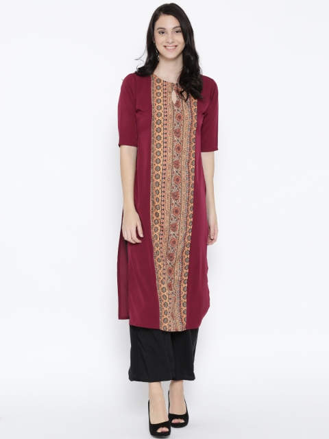 

GERUA Women Burgundy Printed Crepe Straight Kurta