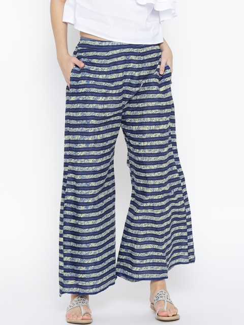 

GERUA Women Navy Blue & Cream-Coloured Striped Flared Palazzos