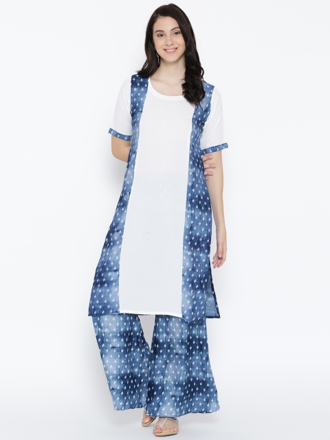 

GERUA Women White & Blue Printed Kurta with Palazzos