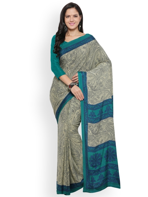 

Blissta Beige Printed Pure Crepe Saree