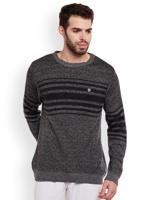 

Duke Men Charcoal Grey & Black Self Design Pullover