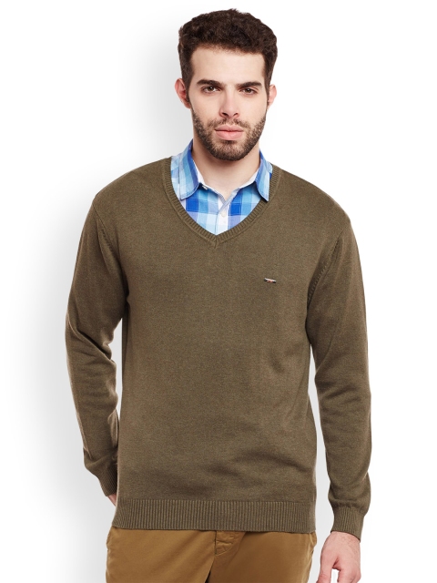 

Duke Men Olive Green Solid Pullover