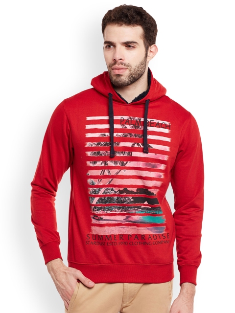 

Duke Men Red Printed Hooded Sweatshirt