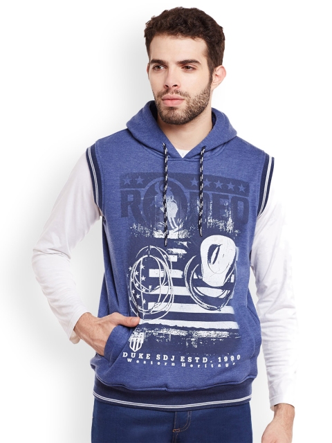 

Duke Men Blue Printed Hooded Sweatshirt