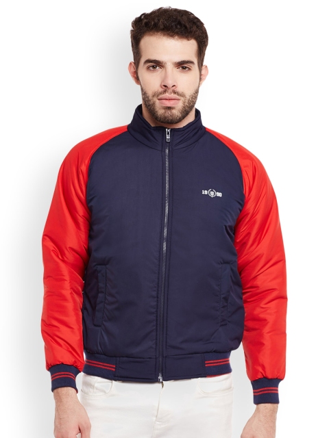 

Duke Men Navy Blue & Red Solid Padded Jacket
