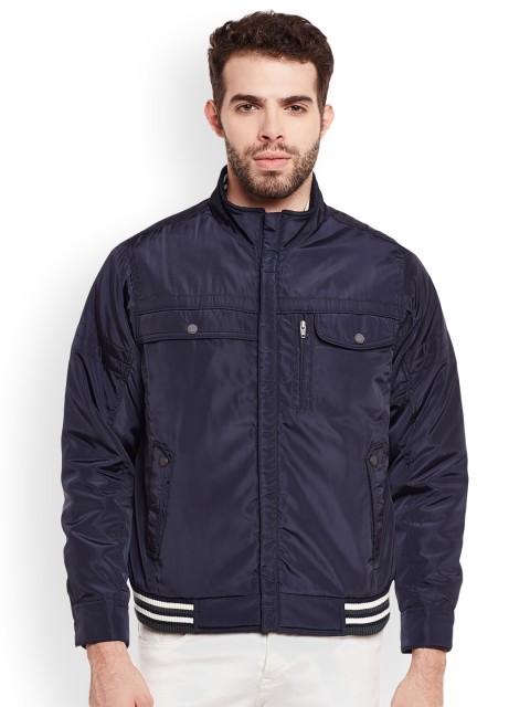 

Duke Men Navy Blue Solid Bomber Jacket