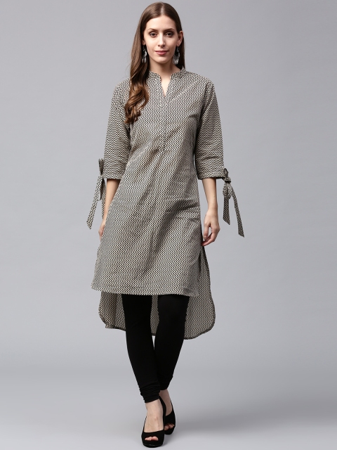 

Nayo Women Black & Beige Printed Straight Kurta