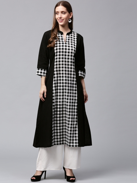 

Nayo Women Black & White Checked A-Line Kurta