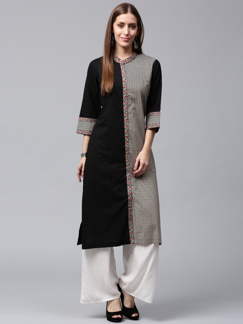 

Nayo Women Black & Off-White Printed A-Line Kurta