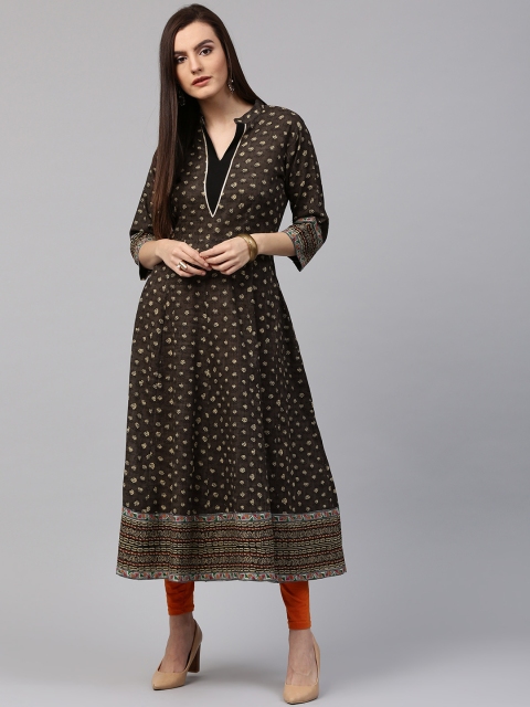 

Nayo Women Olive Brown Printed Anarkali Kurta