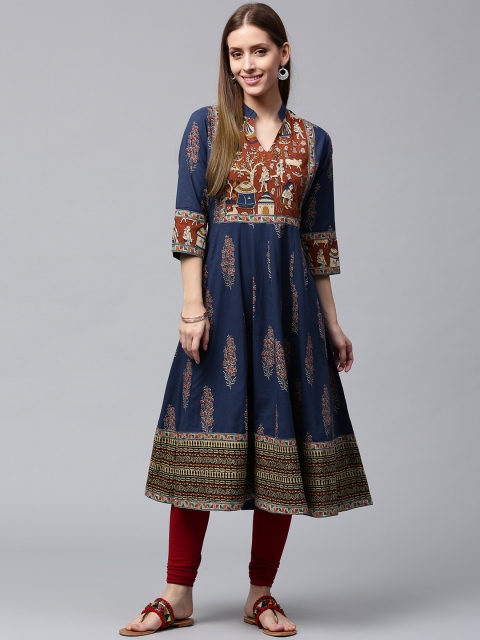 

Nayo Women Navy Printed Anarkali Kurta, Navy blue