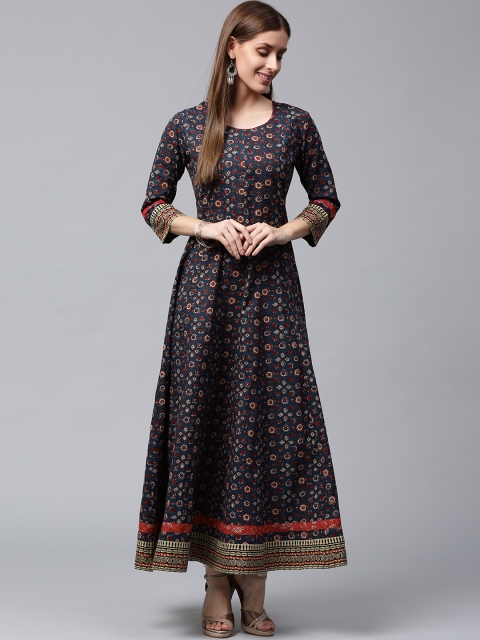 

Nayo Women Navy & Maroon Printed Anarkali Kurta, Navy blue