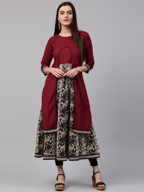 

Nayo Women Maroon & Off-White Printed Anarkali Kurta