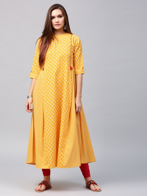 

Nayo Women Yellow Printed A-Line Kurta