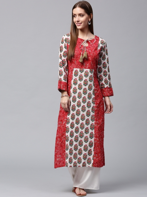 

Nayo Women White & Red Printed Straight Kurta