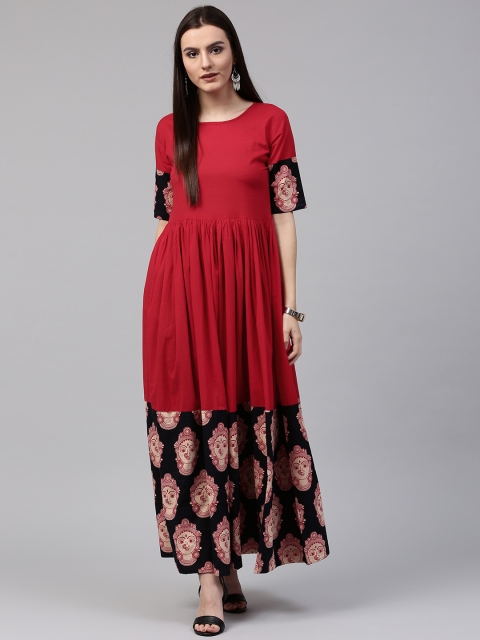 

Nayo Women Red & Black Goddess Printed Anarkali Kurta