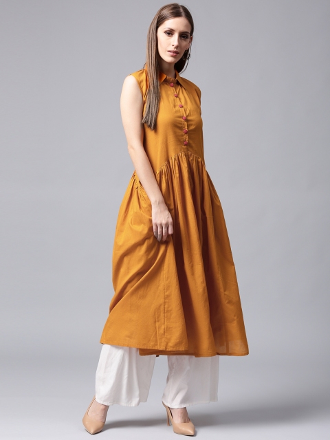 

Nayo Women Mustard Yellow Solid A-Line Kurta
