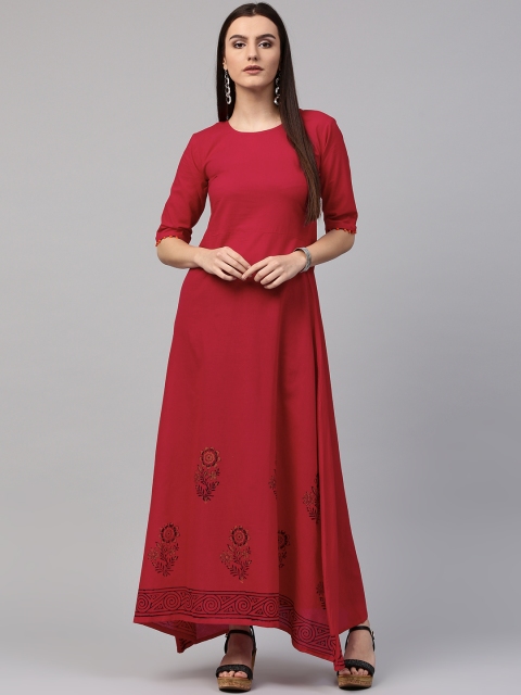 

Nayo Women Red Printed Detail A-Line Kurta