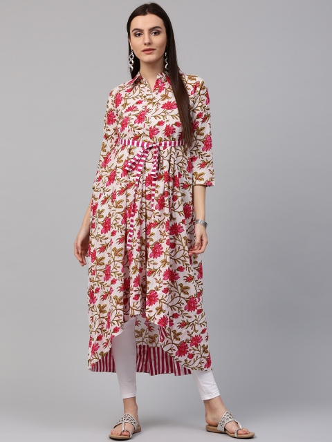 

Nayo Women White & Pink Printed Anarkali Kurta