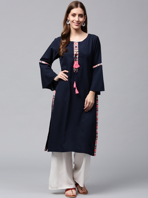 

Nayo Women Navy Blue Solid Straight Kurta