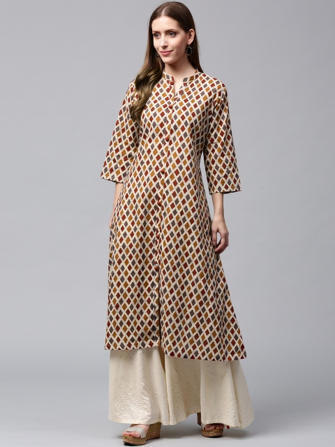 

Nayo Women Beige & Grey Printed A-Line Kurta