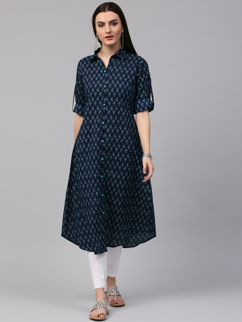 

Nayo Women Navy Blue Printed A-Line Kurta