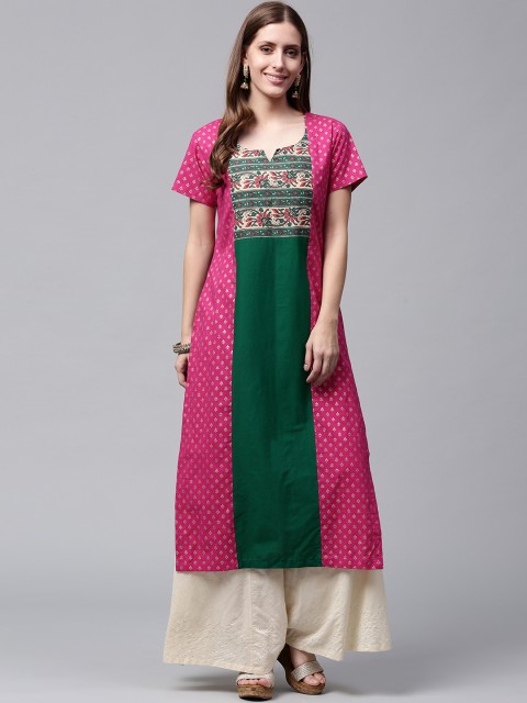 

Nayo Women Pink & Green Printed Straight Kurta
