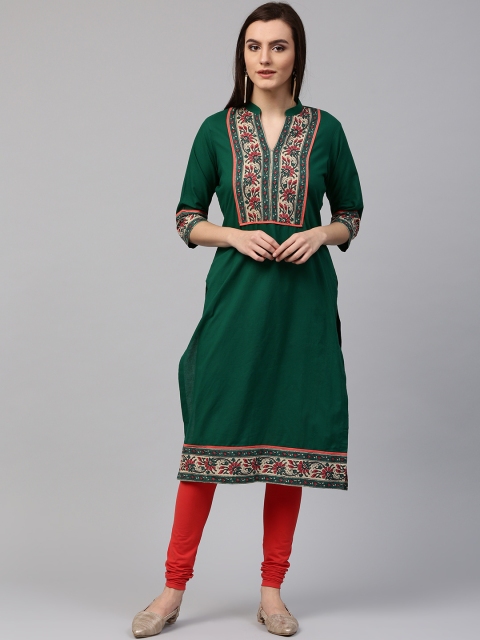 

Nayo Women Green Printed Straight Kurta