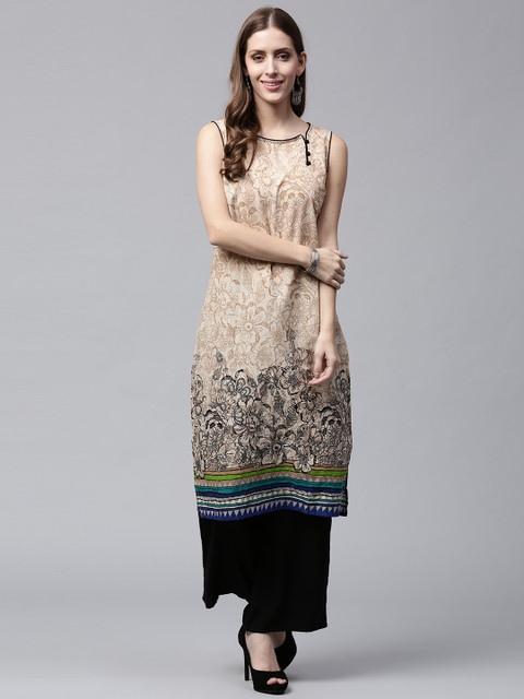 

Nayo Women Beige Floral Print Straight Kurta