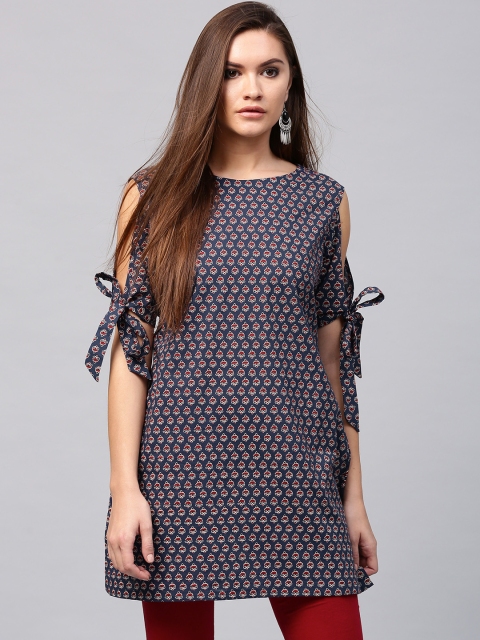 

Nayo Navy & Maroon Printed Tunic, Navy blue