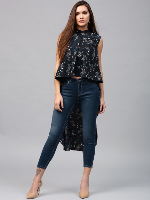 

Nayo Navy Blue Printed High-Low Tunic