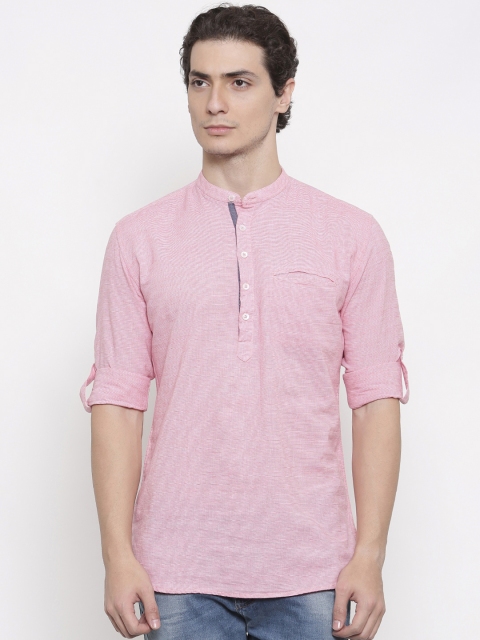

British Club Men Red & White Striped Straight Kurta