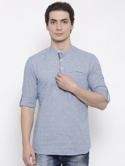 

British Club Men Blue Striped Straight Kurta