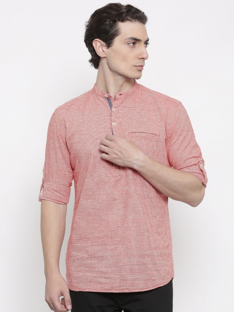 

British Club Men Red & White Striped Straight Kurta