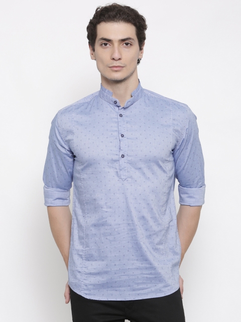 

British Club Men Blue Woven Design Straight Kurta