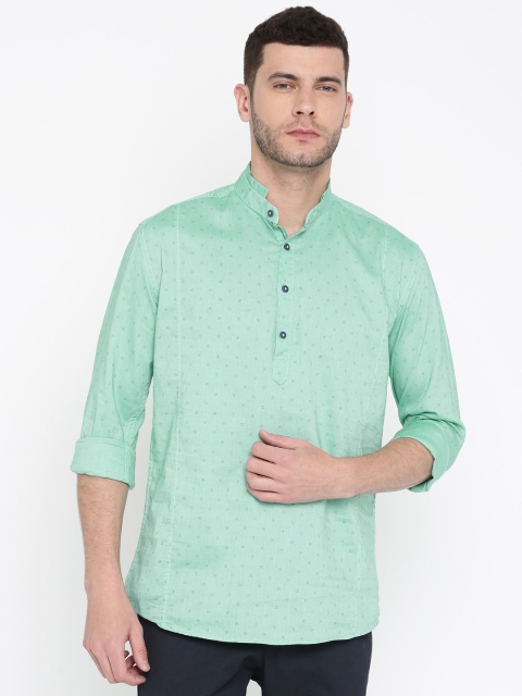 

British Club Men Green Printed Straight Kurta