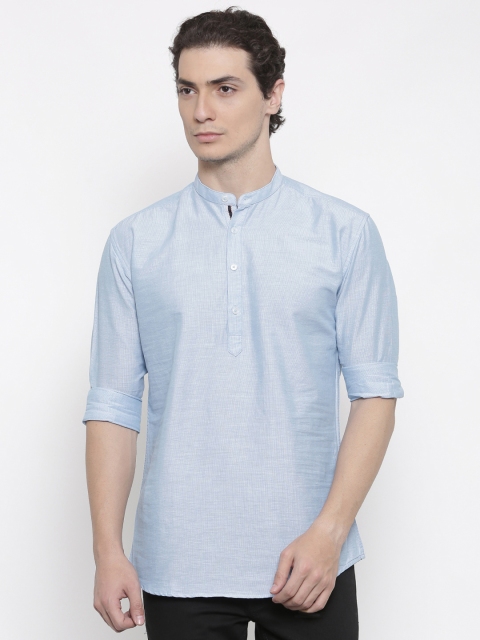 

British Club Men Blue Solid Straight Kurta