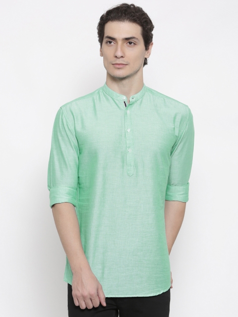 

British Club Men Green Solid Straight Kurta
