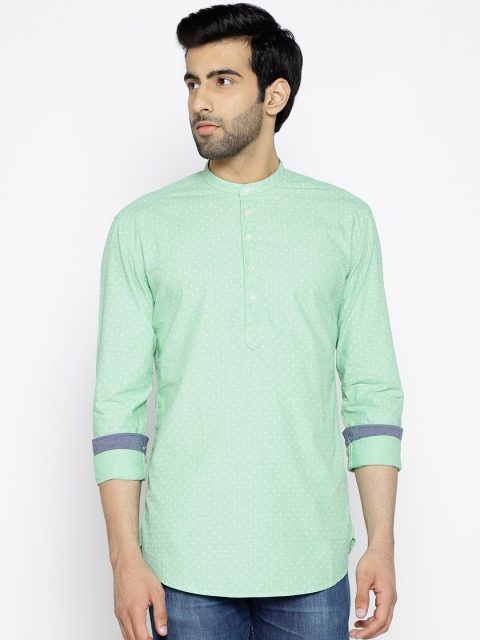 

British Club Men Green Printed Straight Kurta