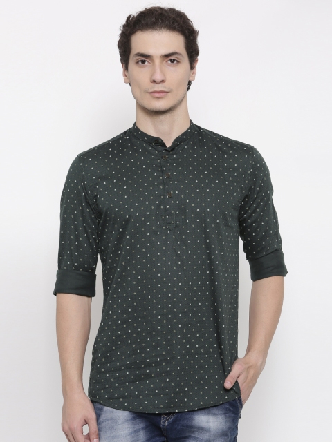 

British Club Men Olive Green Printed Straight Kurta
