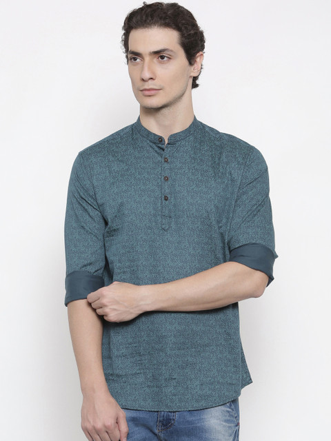 

British Club Men Blue Printed Short Kurta