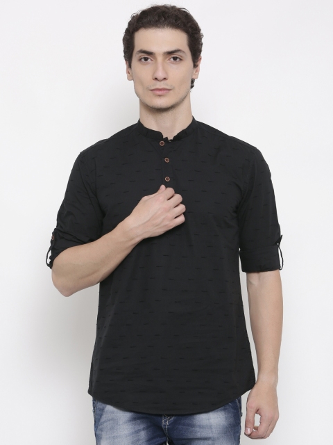 

British Club Men Black Solid Straight Kurta