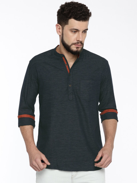 

British Club Men Navy Striped Straight Kurta, Navy blue